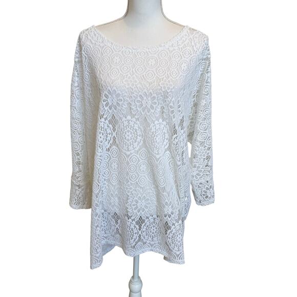 Alfani Woman Tunic Top Size 3X White Lace Crochet Beachy Boho Coastal Cover Up - Picture 1 of 9